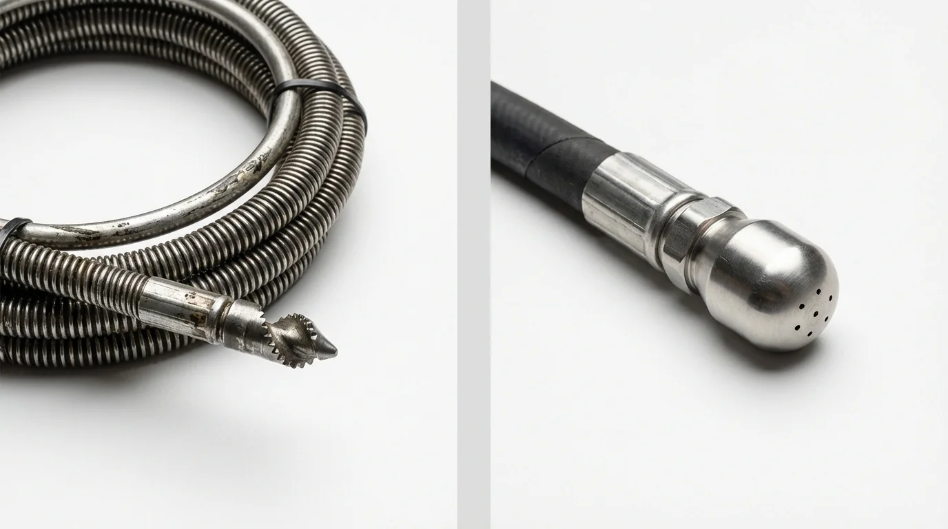 Drain snake cable and hydro jetting nozzle used for drain cleaning in Lincolnton, NC