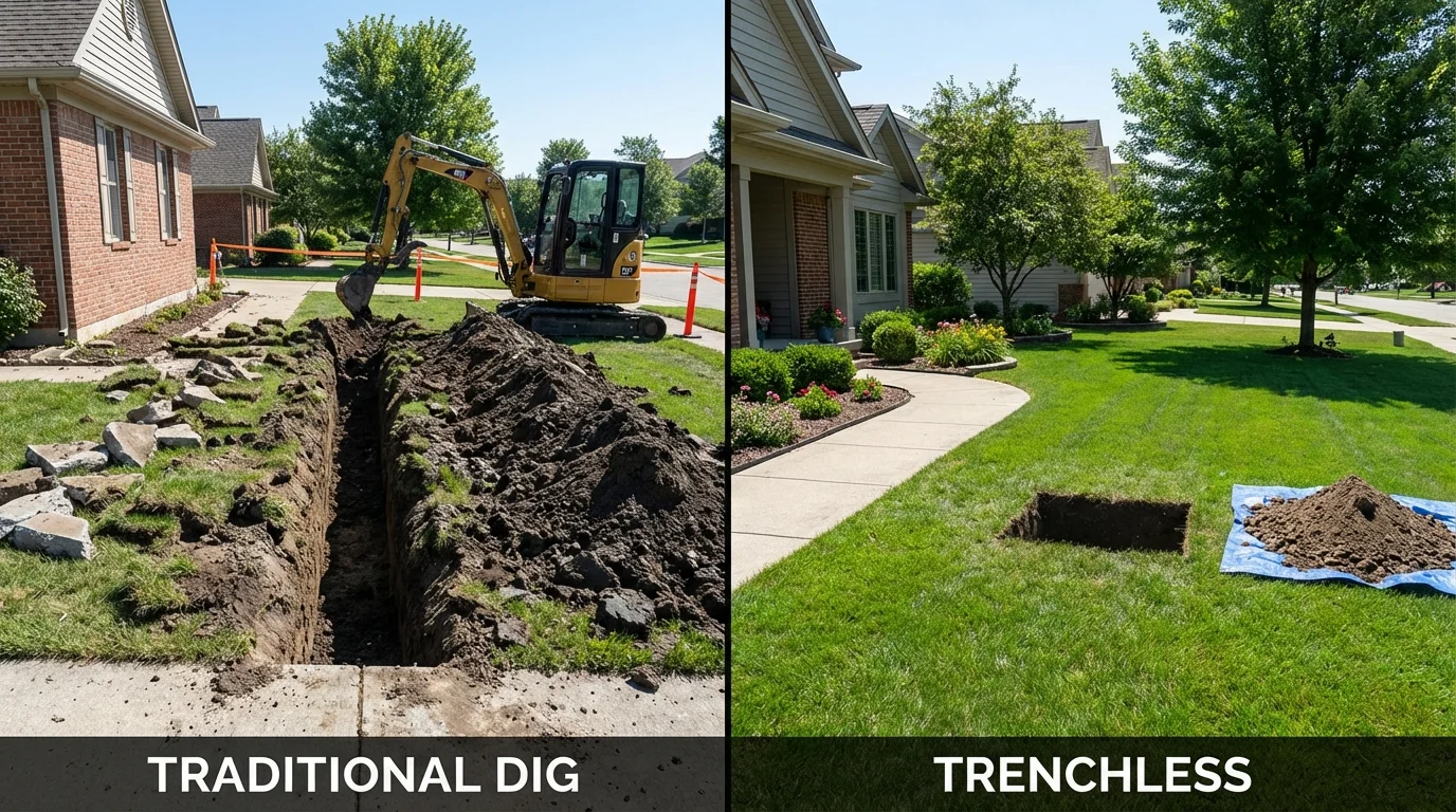 Trenchless sewer repair with minimal yard damage versus traditional excavation in Lincolnton, NC